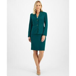 Le Suit Womens Blazer Pencil Skirt Suit Set Emerald Green 12P